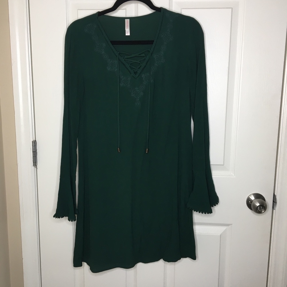 Dark green bell sleeve dress